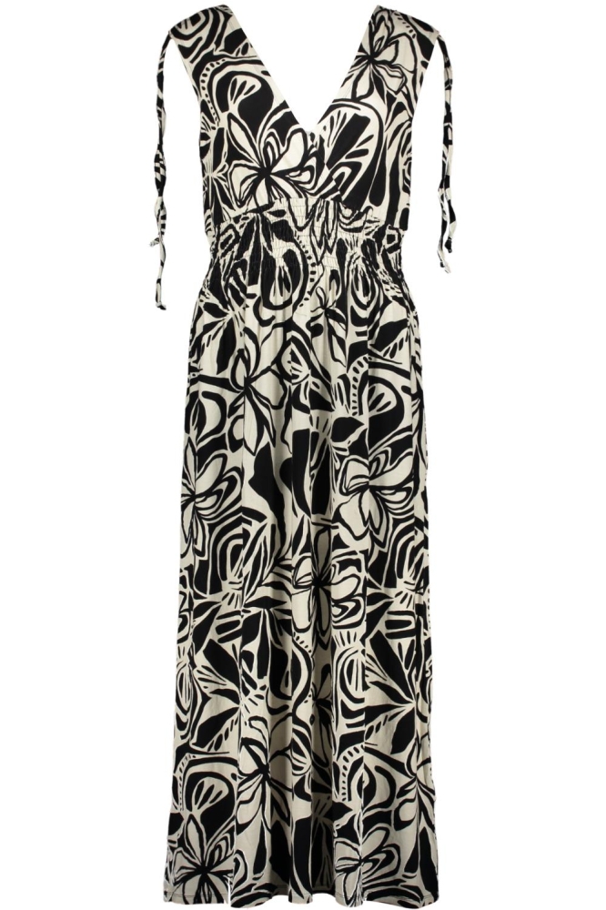 MILA JURK MET V HALS EN PATROON 57367 60 000999 BLACK/OFF-WHITE